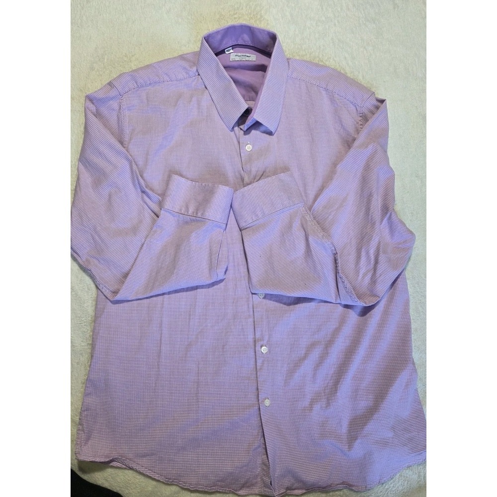 Duchamp London Men's Slim Fit Dress Shirt 18.5 XXL Purple Micro Check Stretch